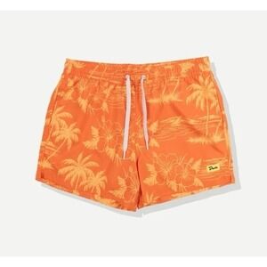 Duvin Orange Floral Tropical‎ Swim Shorts Men's Beach Trunks Lined Drawstring L